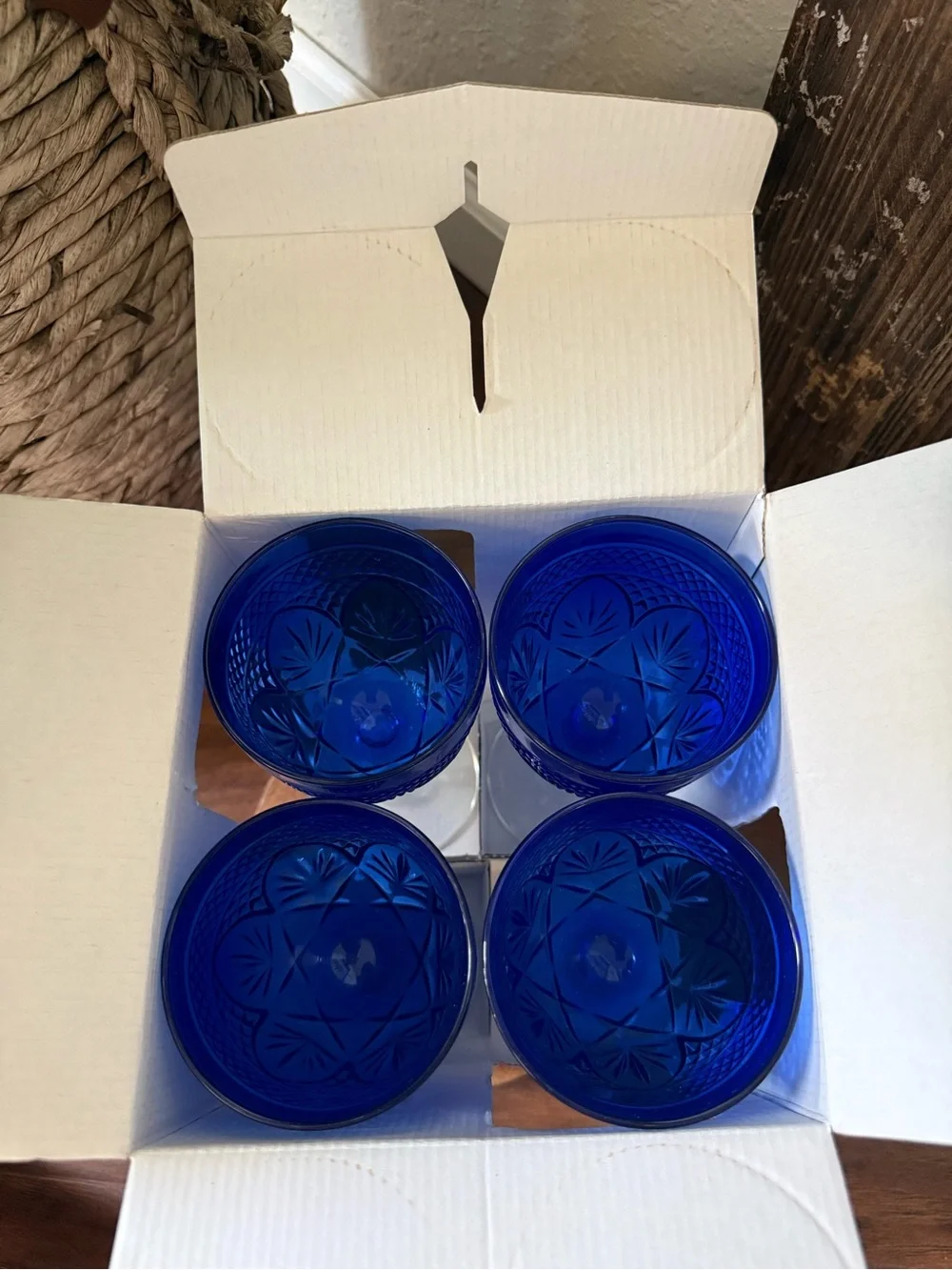 NIB Cristal D'Arques Sapphire Blue Antique Water Wine Goblet Set of 4
